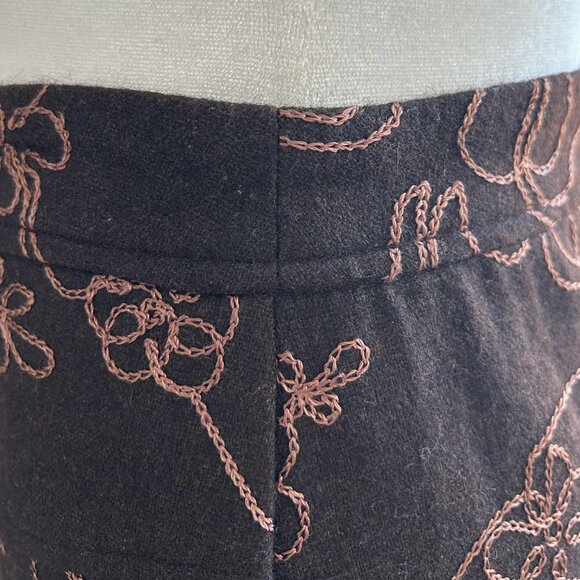 Vintage Bob Mackie Chocolate Wool Floral Embroidered A-Line Midi Skirt – US 4 - Picture 8 of 9